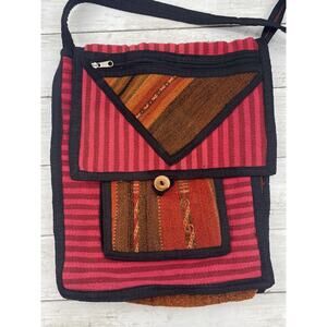 Vintage Handmade Tribal Bag Purse Crossbody Bag Tote Red Multicolor Poly Blend